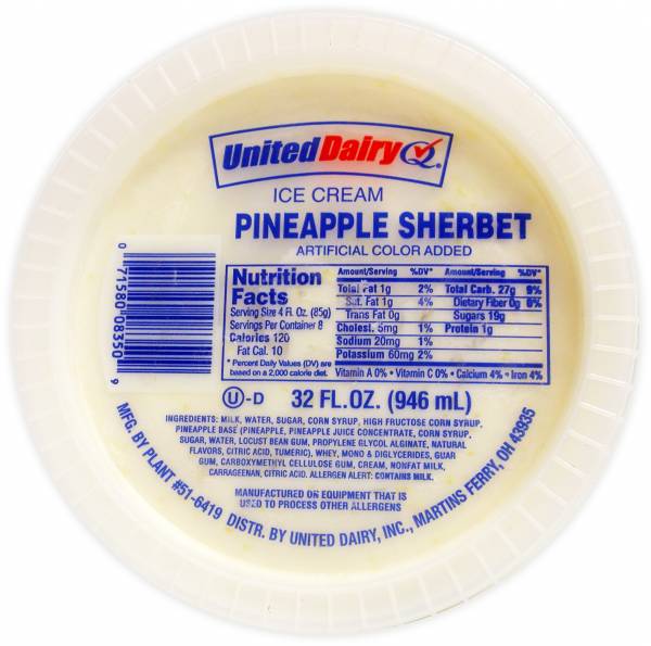 Pineapple Sherbet United Dairy